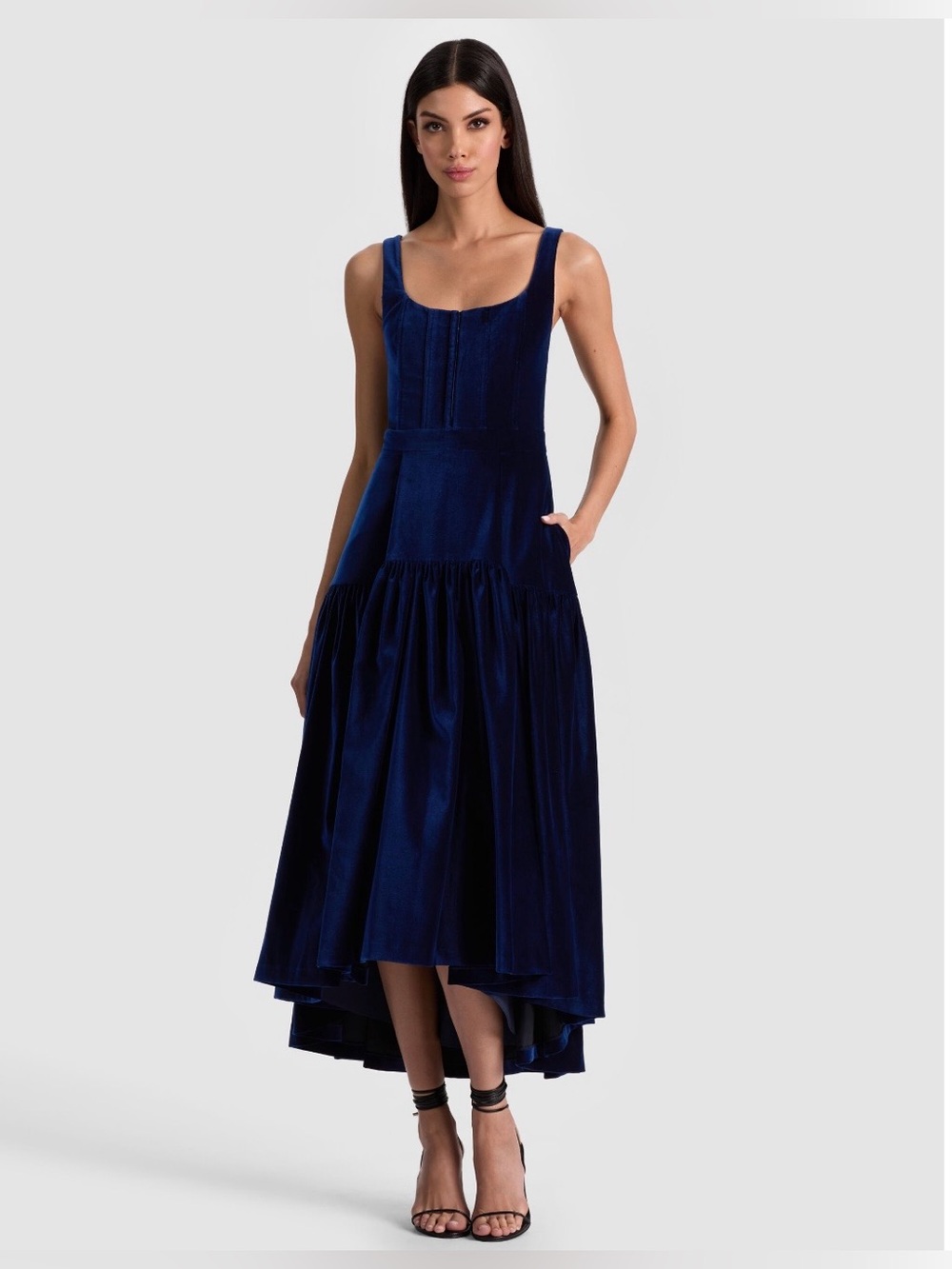 Alice + Olivia DIANA VELVET STRUCTURED MIDI dress